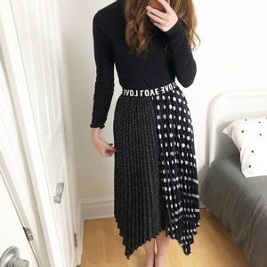 Parisian Black & White Polkadot Pleated Midi Skirt